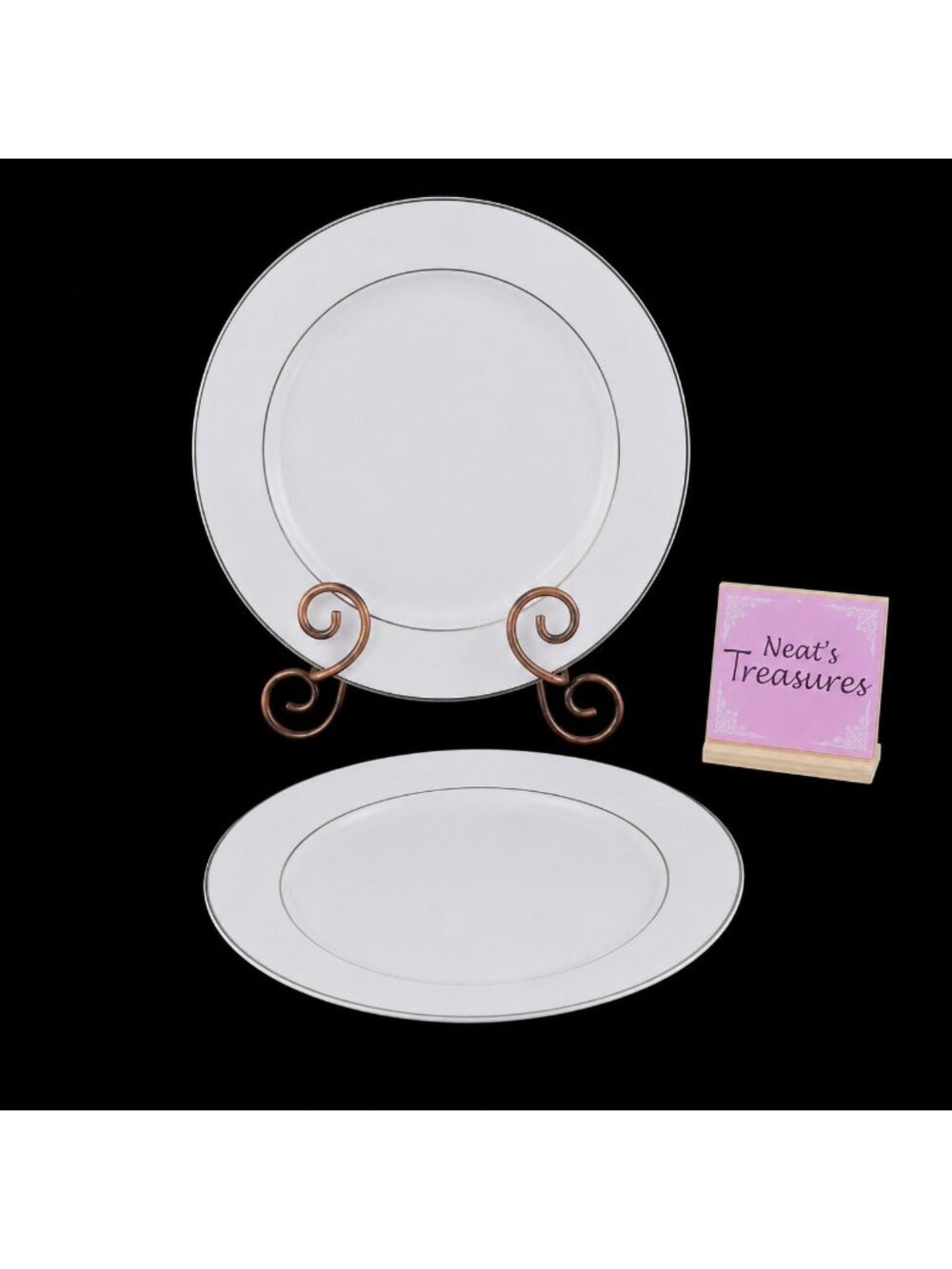 Vintage Kmart ELEGANT GOLD White Gold Trim Rim Porcelain Dinner Plates Set of 2